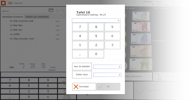 Tafel splitsen horeca kassasysteem